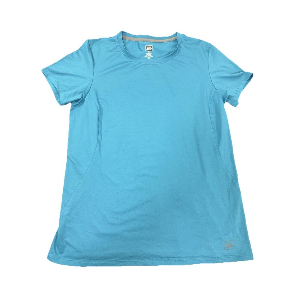 REI Women’s Medium Tech Performance Heather Blue Short Sleeve Shirt Spandex